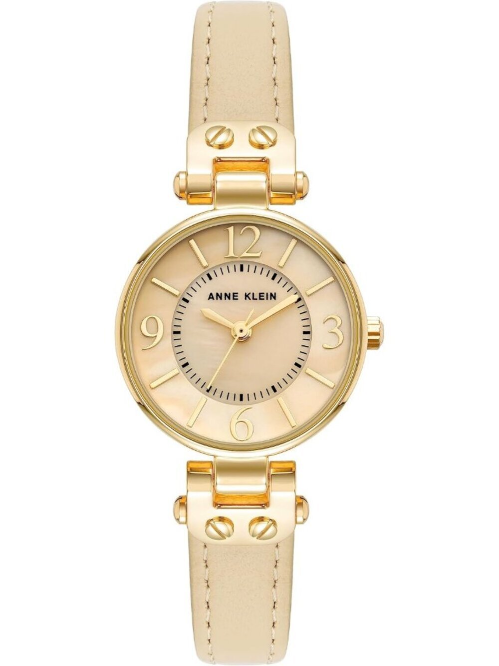 Anne Klein Women's Cream Gold Leather Strap Fashion Analog Japanese Quartz Watch